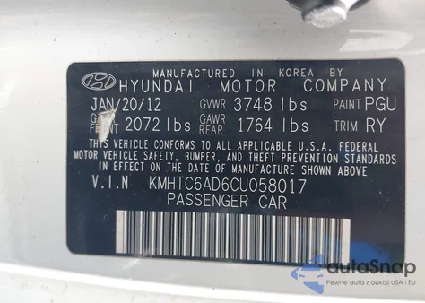 2012 Hyundai Veloster Base W/Red/Black z USA, uszkodzony, nr VIN KMHTC6AD6CU058017